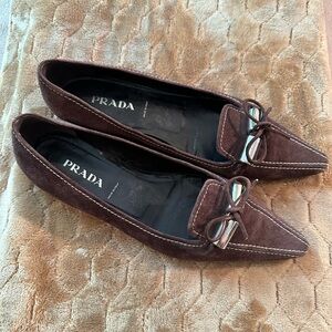 Vintage Prada Brown Suede Flats with Bow